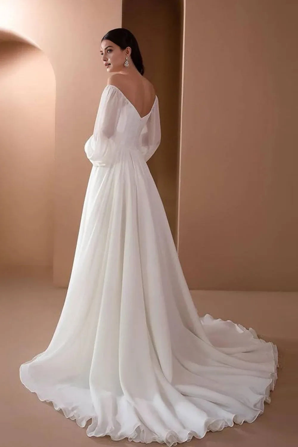 Off the shoulder Long Sleeves A-Line Gorgeous Floor Length Prom Dress For Sale For Ladies