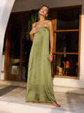 Green Olive Spaghetti Strap Maxi Dress Affordable Strapless Prom Dresses