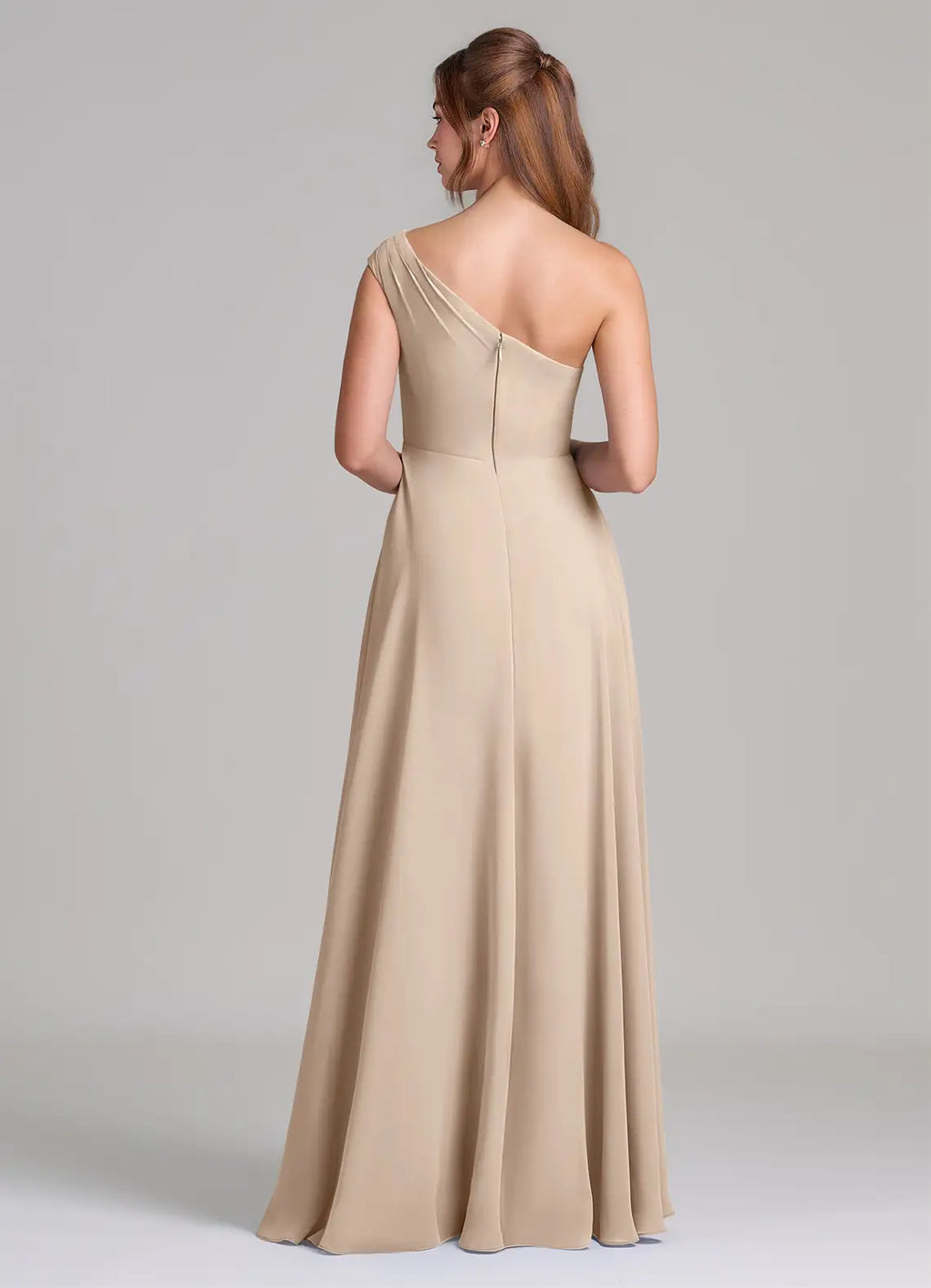 One-Shoulder Chiffon Bridesmaid Dress with Pockets, High Slit and Pleated Bodice