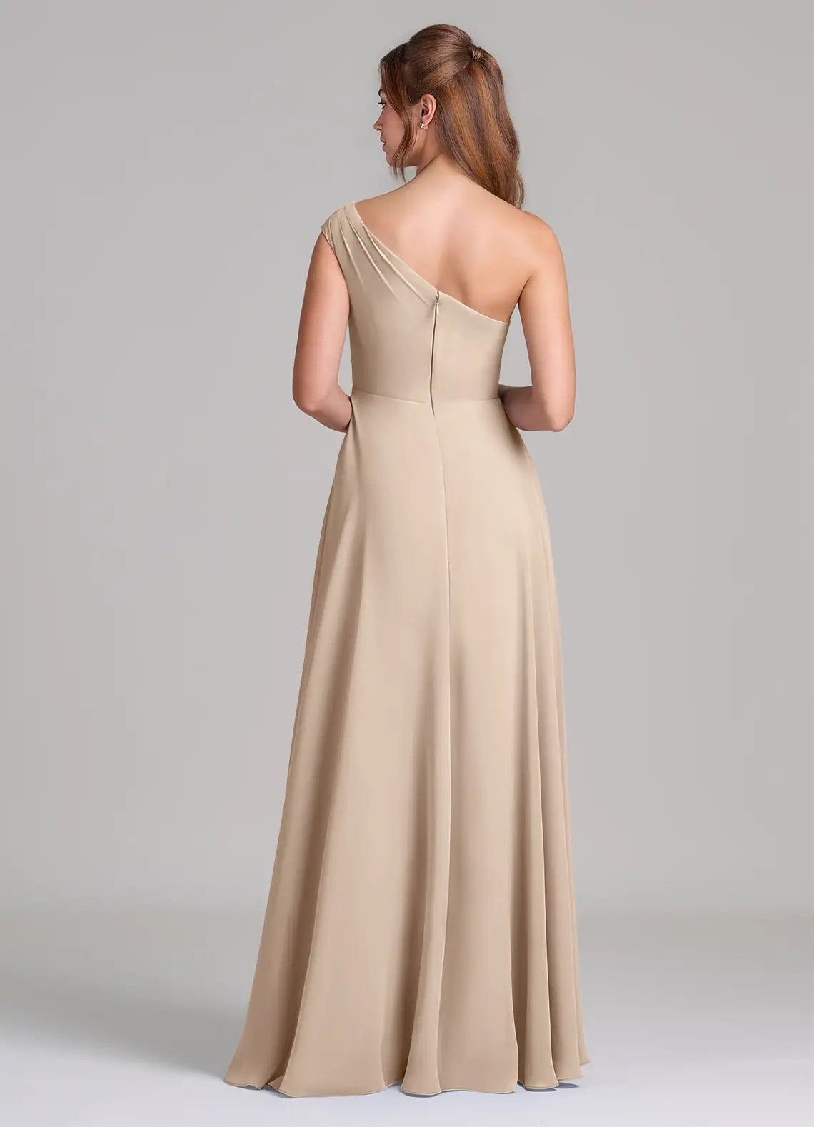 One-Shoulder Chiffon Bridesmaid Dress with Pockets, High Slit and Pleated Bodice