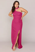 One Shoulder Choker Neck Bridesmaid Dresses with High Slit and Form-Fitting Silhouette Formal Gown