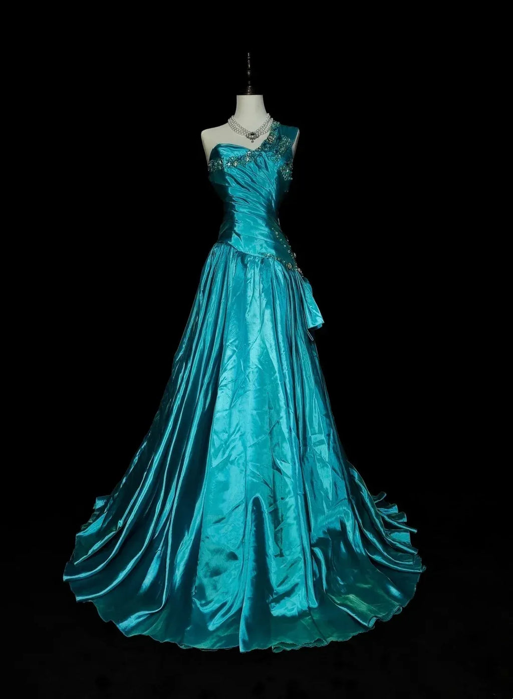 Opulent A-Line One Shoulder Sleeveless Zip Back Floor-Length Evening Gown