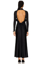 Opulent Sheath Mock Neck Long Sleeve Floral Cutout Back Floor Length Evening Dress