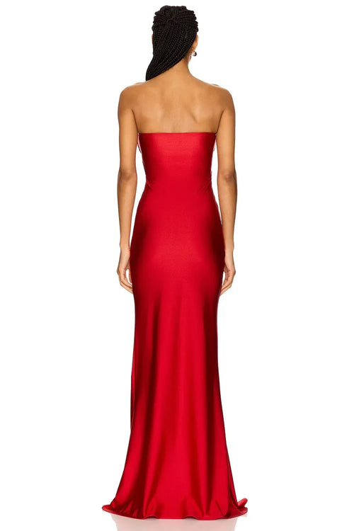 Robe de soirée fourreau somptueuse, bustier, sans manches, ornée sur le devant, longue jusqu'au sol