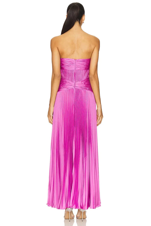 Robe de soirée fourreau somptueuse sans bretelles, sans manches, avec corsage plissé et longueur ras du sol