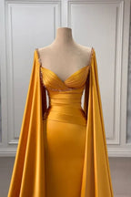 Opulent Mermaid Sweetheart Neck Cape-Sleeved Beaded Gold Maxi Prom Dress for Women Custom