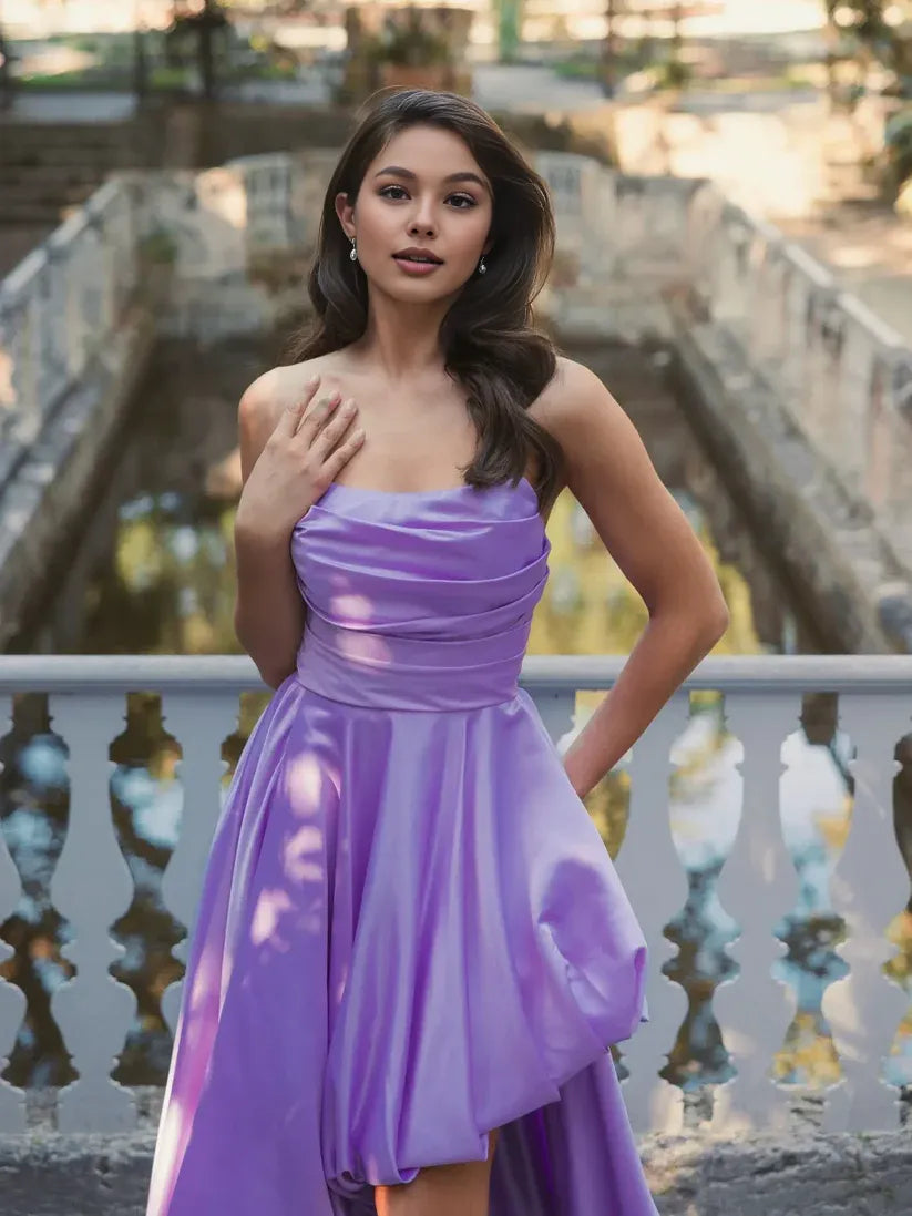 A-Line/Princess Strapless Sleeveless Zipper Up Sweep/Brush Train Prom Dress