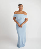 Dress Elegant Off the Shoulder Bridesmaid Dress Maxi Dress Solid Color Sage Sleeveless Column Prom Dress
