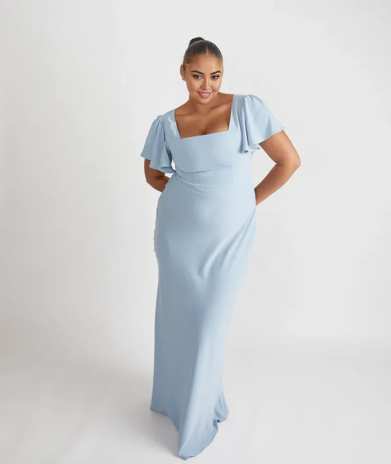 Dress Elegant Square Neck Bridesmaid Dress Maxi Dress Solid Color Sage Flutter Sleeve Prom Dress