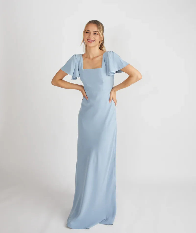 Dress Elegant Square Neck Bridesmaid Dress Maxi Dress Solid Color Sage Flutter Sleeve Prom Dress