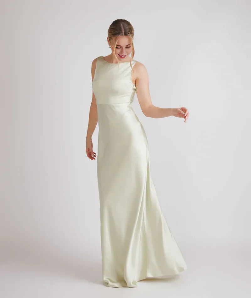 Dress Fashion Cowl Back Bridesmaid Dress Maxi Dress Solid Color Champagne Boat Neck Sleeveless Prom Dress