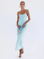 Pink Spaghetti Strap Criss - Cross Back Maxi Prom Dress