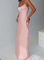 Pink Spaghetti Strap Criss - Cross Back Maxi Prom Dress