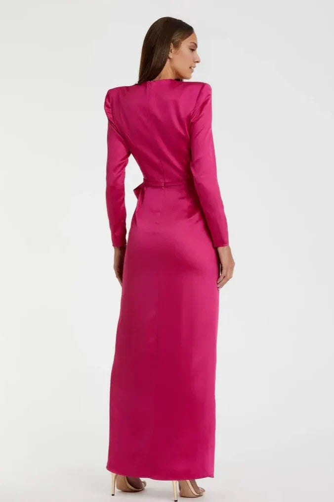 A-Line Round Neck Long Sleeve Zipper Up Floor-Length Prom Dress
