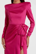 A-Line Round Neck Long Sleeve Zipper Up Floor-Length Prom Dress