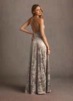 Dress Spaghetti Straps Sleeveless Romantic Flower Printed Evening Dress Floor Length Backless Prom Dress