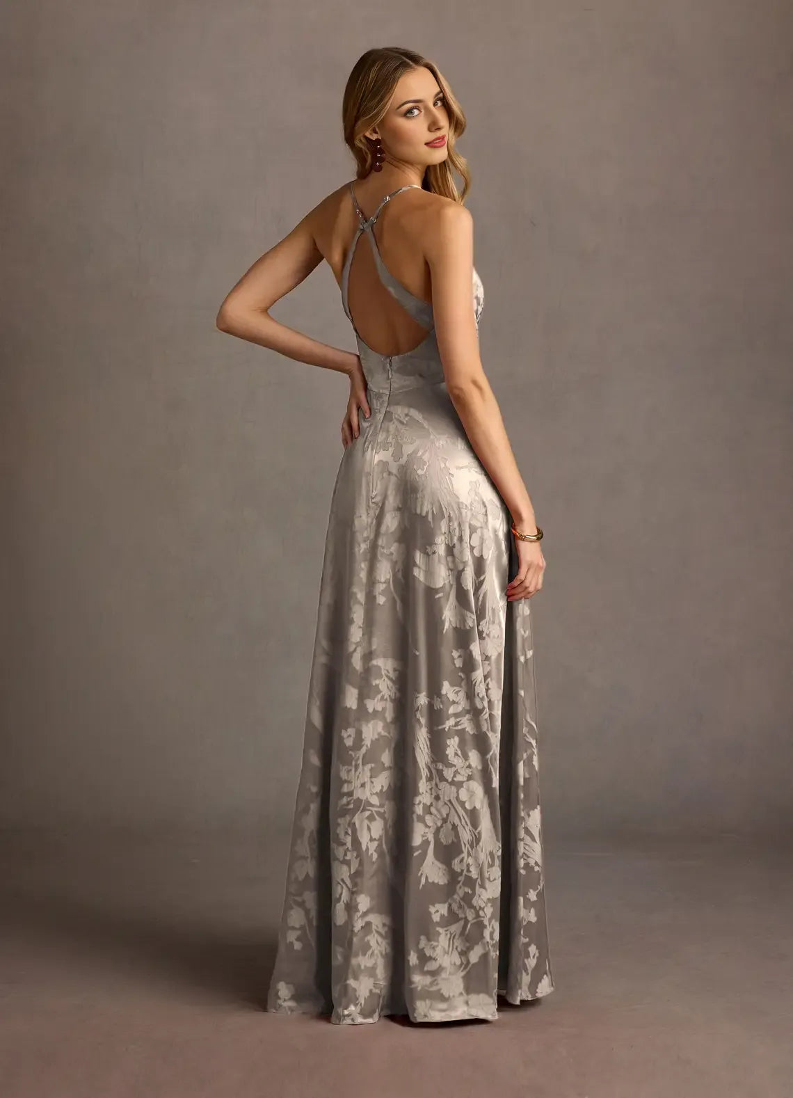 Dress Spaghetti Straps Sleeveless Romantic Flower Printed Evening Dress Floor Length Backless Prom Dress