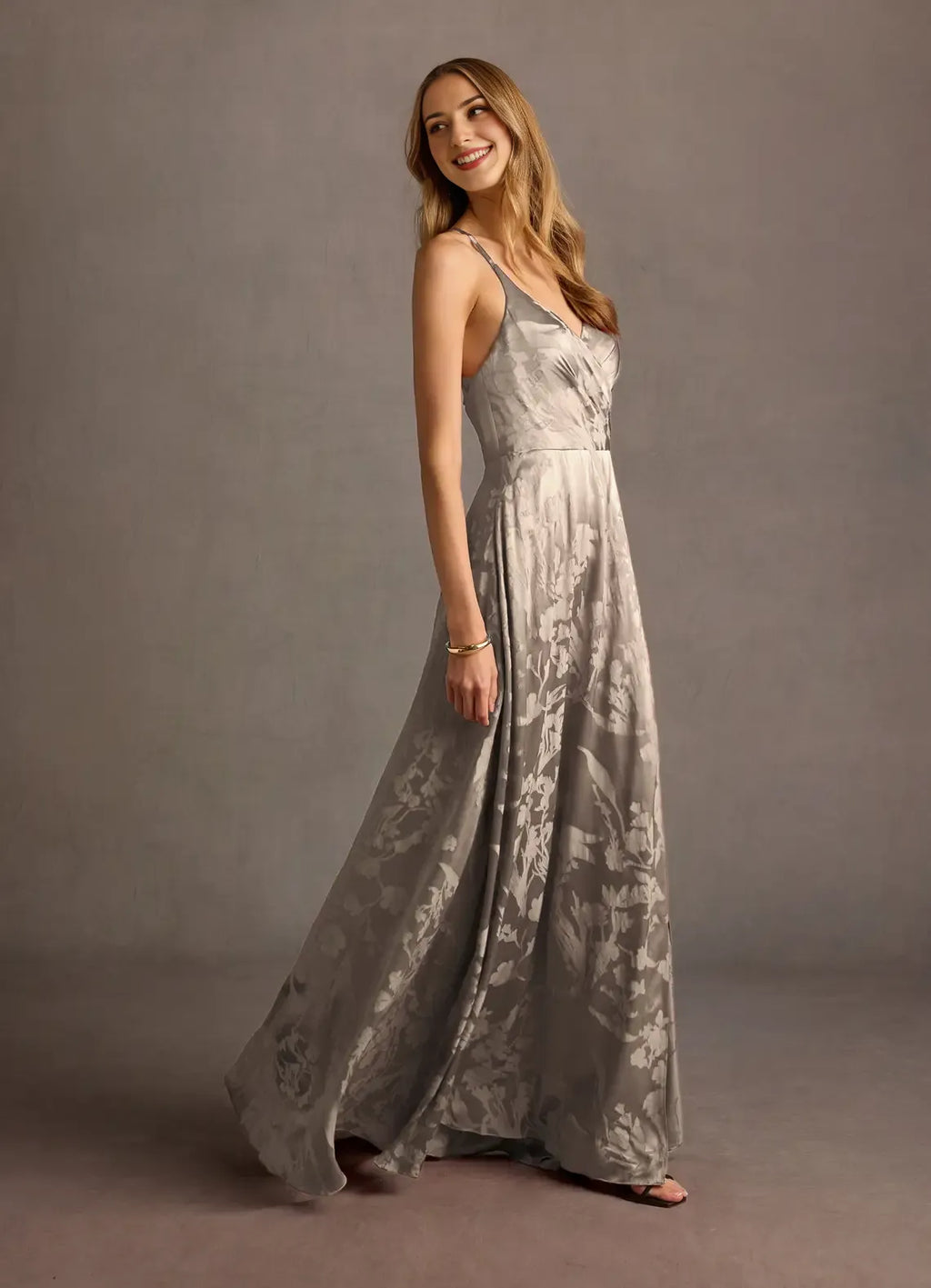 Dress Spaghetti Straps Sleeveless Romantic Flower Printed Evening Dress Floor Length Backless Prom Dress