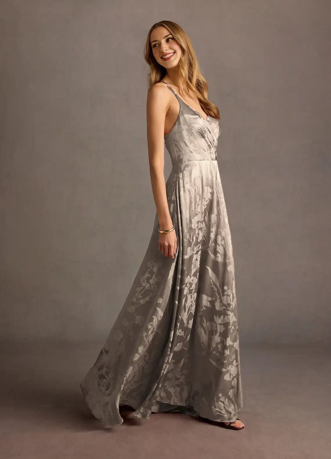 Dress Spaghetti Straps Sleeveless Romantic Flower Printed Evening Dress Floor Length Backless Prom Dress
