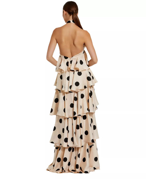 Playful A Line Halter Neck Ruffled Layer Open Back Floor Length For Ladies Prom Dress