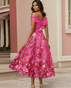 A-Line Off Shoulder Midi Floral Dress