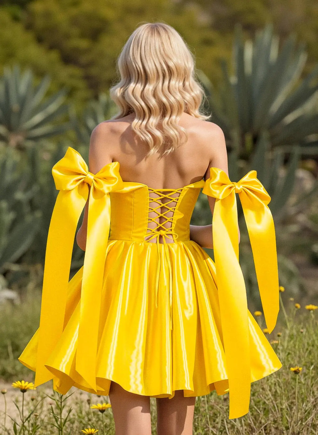 A-Line Off-the-Shoulder Sweetheart Corset Mini Homecoming Dress with Bow Ties