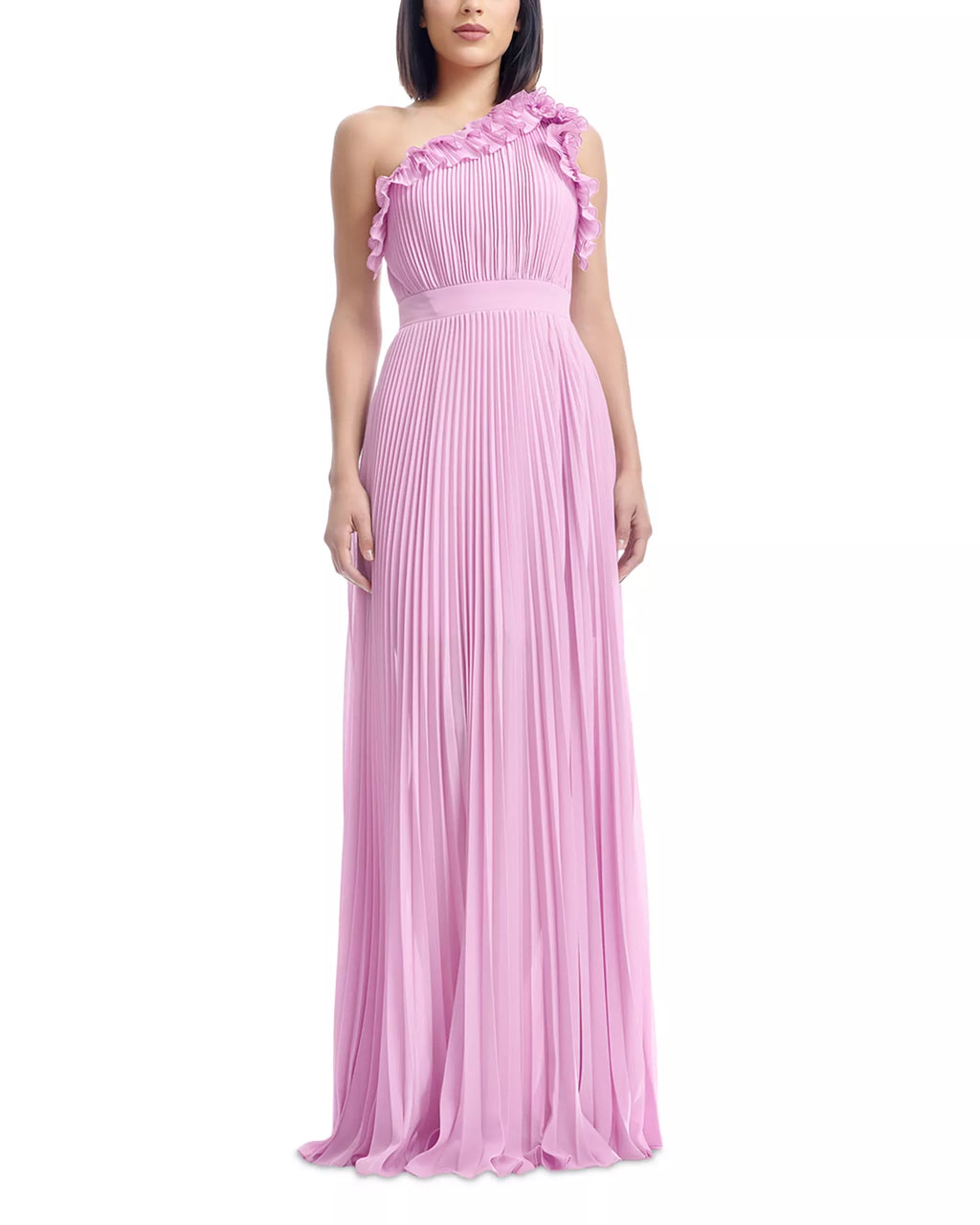 Playful A Line One Shoulder Ruffled Trim Pleated Skirt Floor Length For Women Prom Dress