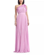 Playful A Line One Shoulder Ruffled Trim Pleated Skirt Floor Length For Women Prom Dress