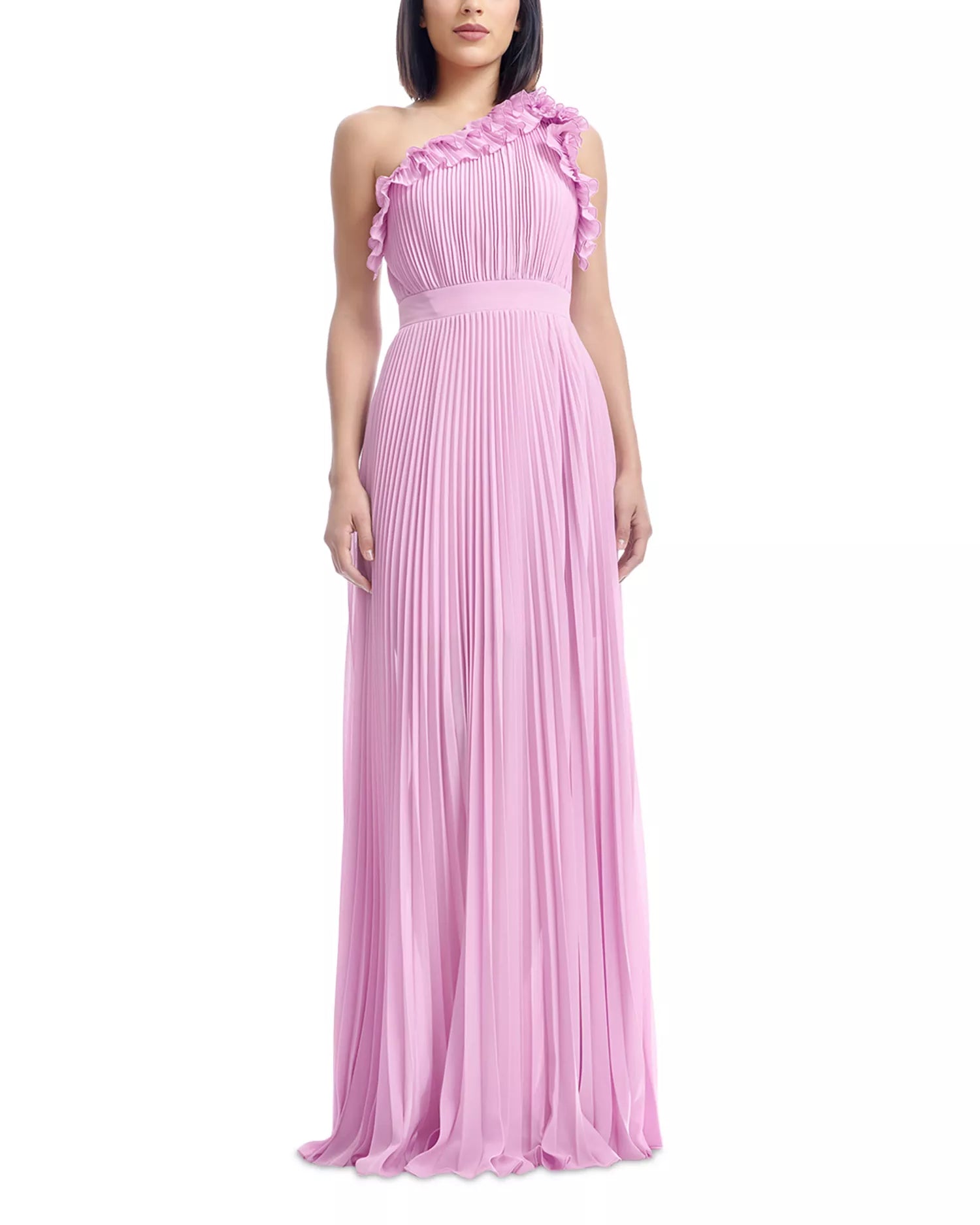 Playful A Line One Shoulder Ruffled Trim Pleated Skirt Floor Length For Women Prom Dress