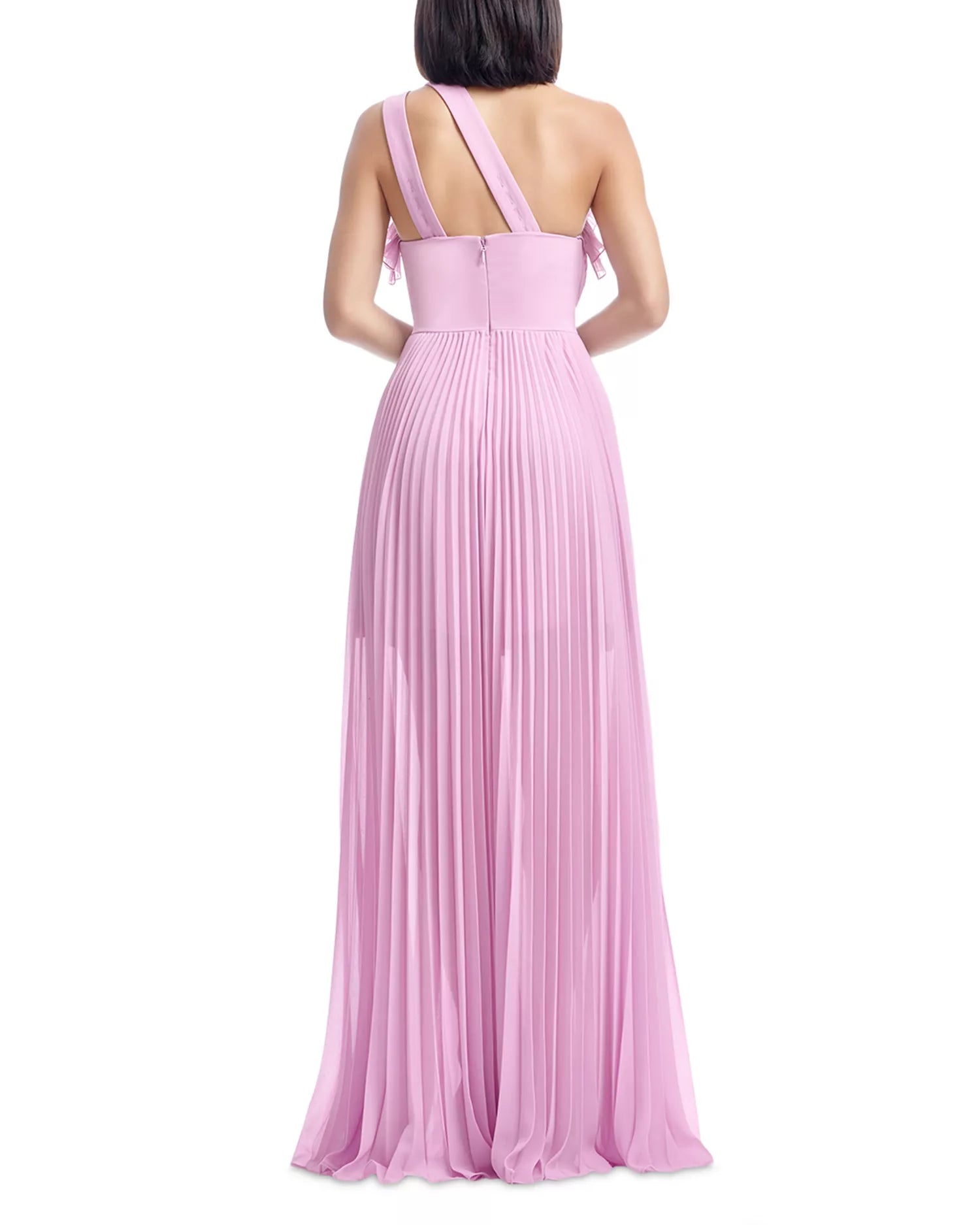Playful A Line One Shoulder Ruffled Trim Pleated Skirt Floor Length For Women Prom Dress