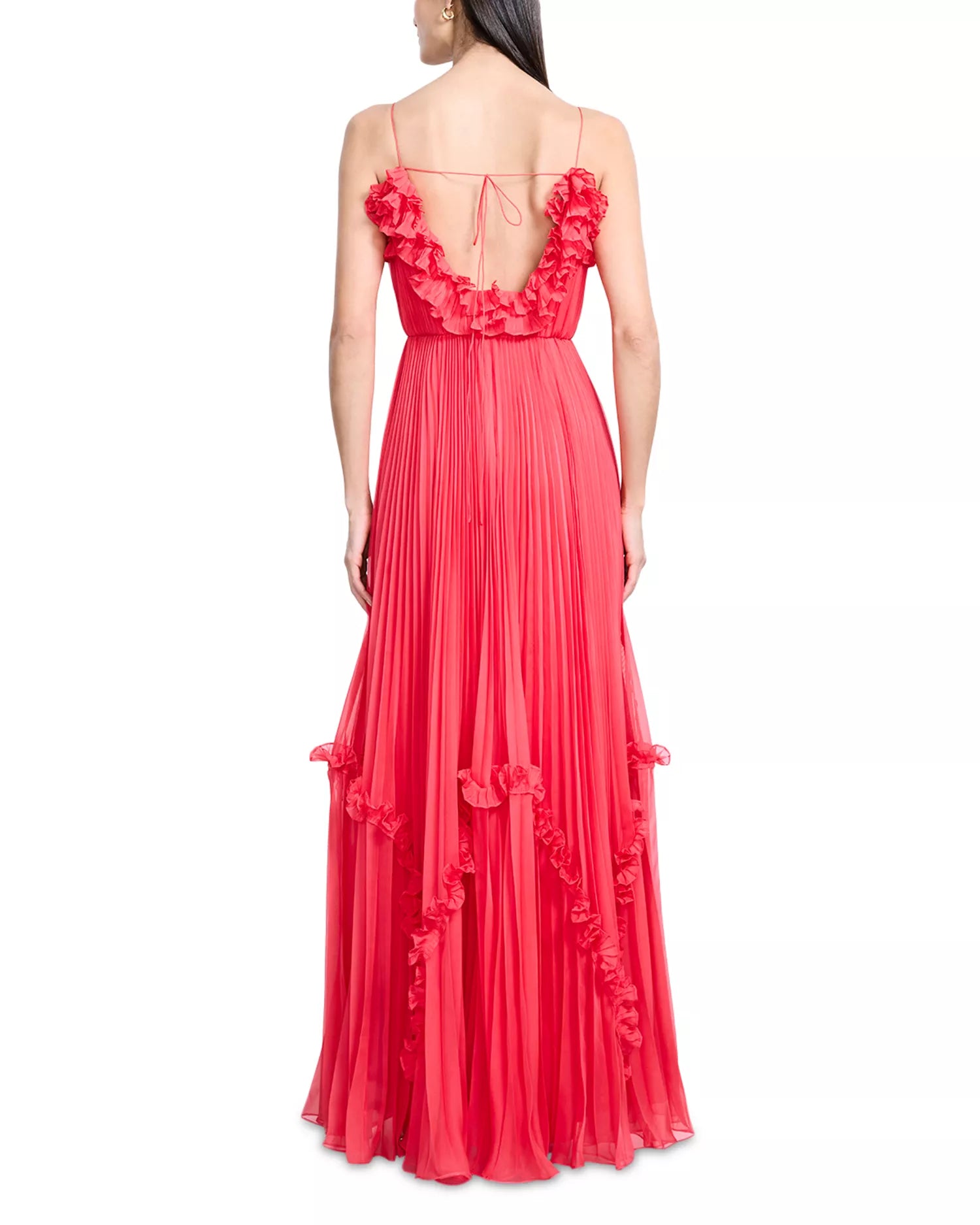 Playful A Line Spaghetti Strap Ruffled Trim Pleated Skirt Floor Length For Women Prom Dress