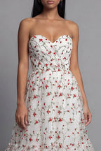 A-Line Strapless Sleeveless Floral Midi Cocktail Dress