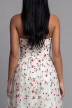 A-Line Strapless Sleeveless Floral Midi Cocktail Dress