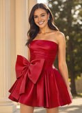 A-Line Strapless Sweetheart Mini Dress with Oversized Bow Homecoming Dresses