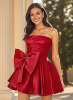 A-Line Strapless Sweetheart Mini Dress with Oversized Bow Homecoming Dresses