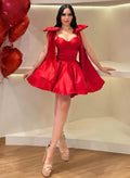 A-Line Sweetheart Corset Dress with Oversized Shoulder Bows & Lace-Up Back