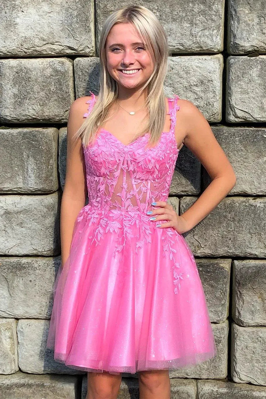 A-Line V Neck Sleeveless Mini Homecoming Dress