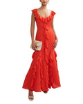 Playful Mermaid Deep V Neck Ruffle Sleeve Open Back Floor Length For Sale Prom Dress