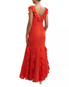 Playful Mermaid Deep V Neck Ruffle Sleeve Open Back Floor Length For Sale Prom Dress