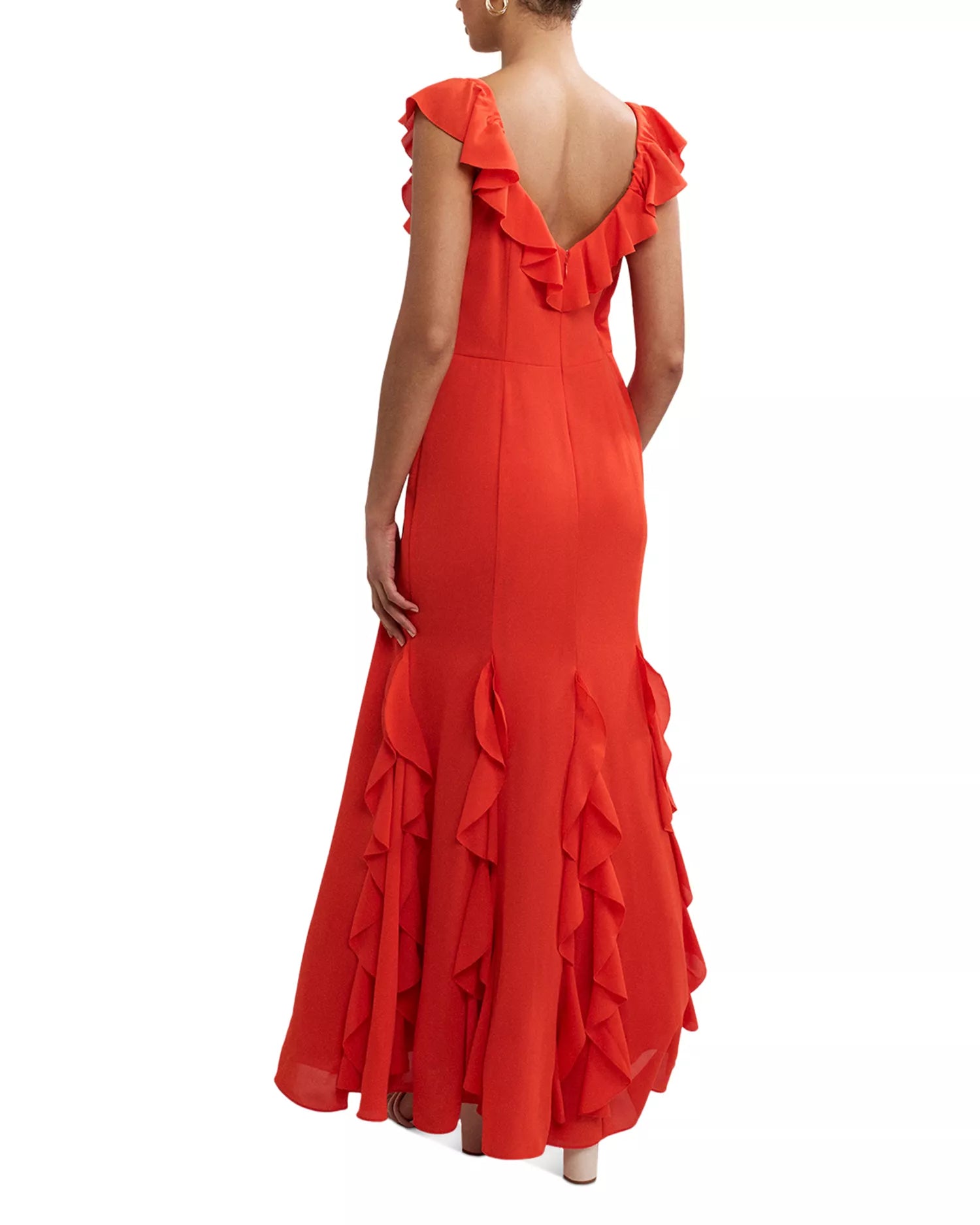 Playful Mermaid Deep V Neck Ruffle Sleeve Open Back Floor Length For Sale Prom Dress