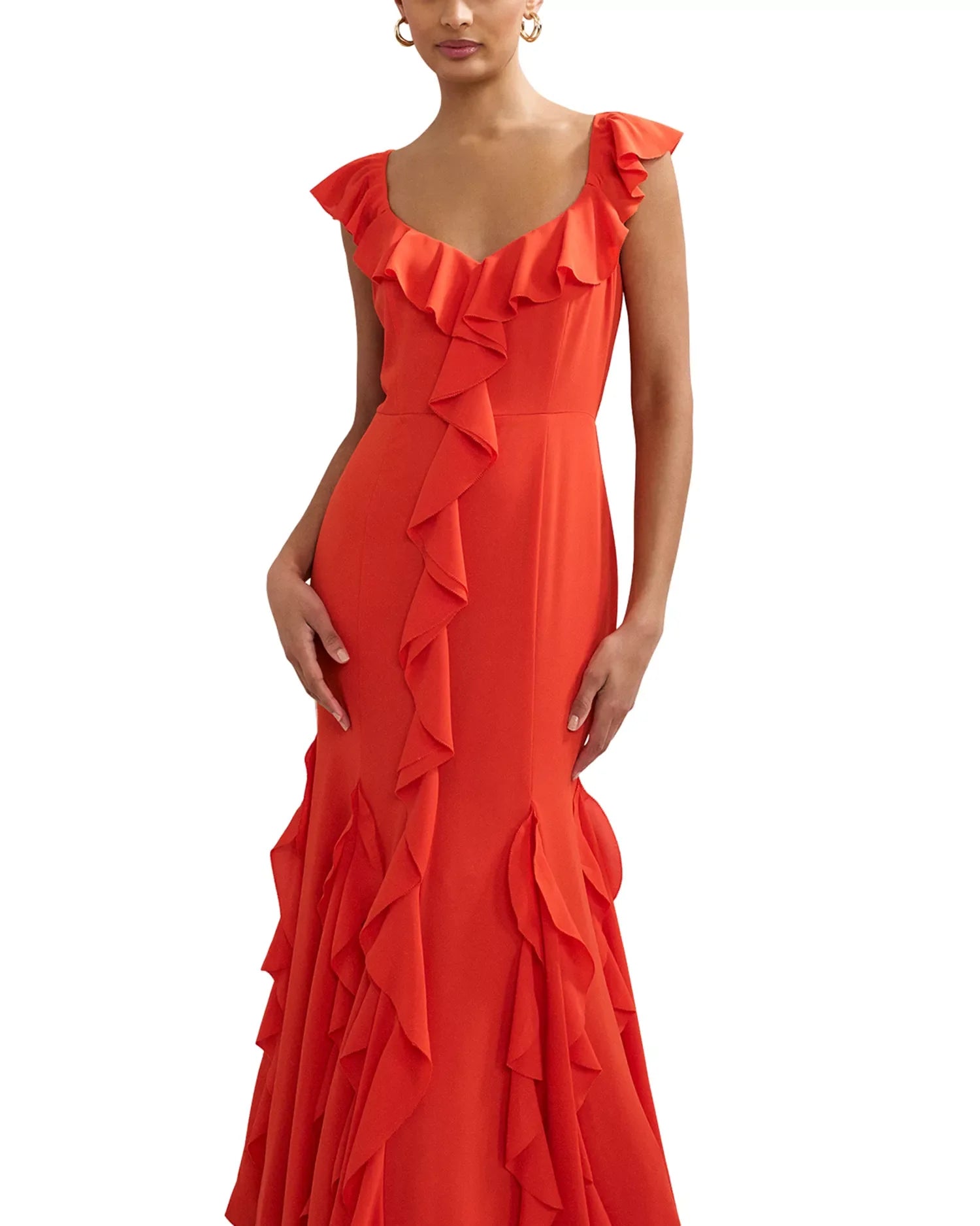 Playful Mermaid Deep V Neck Ruffle Sleeve Open Back Floor Length For Sale Prom Dress