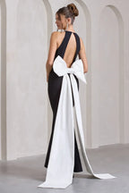 Playful Mermaid Halter Neck Sleeveless Bow Back Floor Length Evening Dress