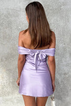Off Shoulder Satin Homecoming Dress With Bow Back In Yellow Short Style For Teens
