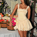 Ivory Square Neck Ruffle-Strap Mini Homecoming Dress With Bubble-Hem