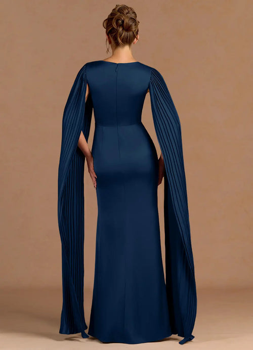 Robe de bal sirène longue plissée en satin à encolure carrée et dos ouvert pour femme