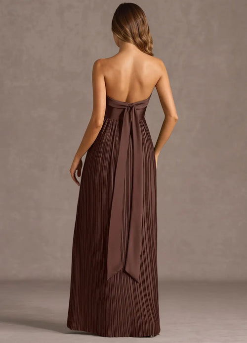 Robe de bal longue plissée en satin à décolleté en cœur et dos avec nœud, taille haute, ligne A, fente haute, best-seller