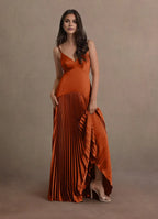 Pleated Skirt Spaghetti Strap Sheath V Neck Open Back Asymmetrical Hem Floor Length Hot sale Prom Dress
