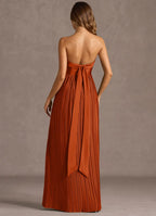 Pleated Skirt Strapless A Line Bow Back High Slit Floor Length Hot sale Prom Dress