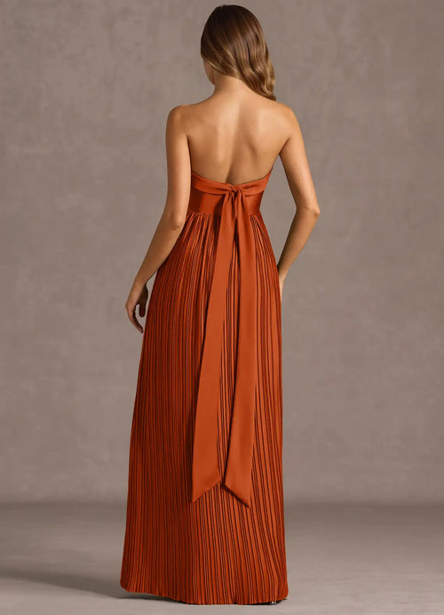 Robe de bal plissée sans bretelles, coupe trapèze, dos nœud, fente haute, longue, vente chaude