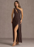 Pleated Texture One Shoulder Sheath Keyhole Cut High Slit Floor Length For Sale Prom Dress